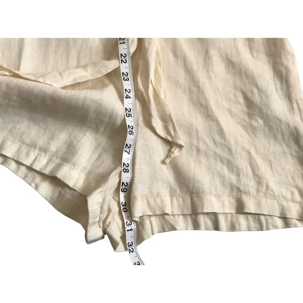 Zara Romper Size XS Tied 100% Linen Oyster White Long Sleeve V-Neck Jumpsuit